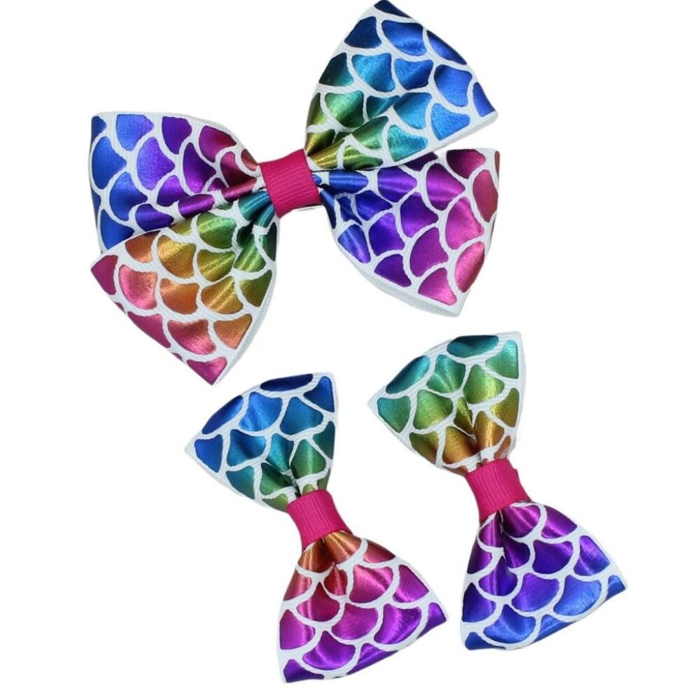 Mermaid Scale Hair Bow Clip Set for Kids 3-12 Years